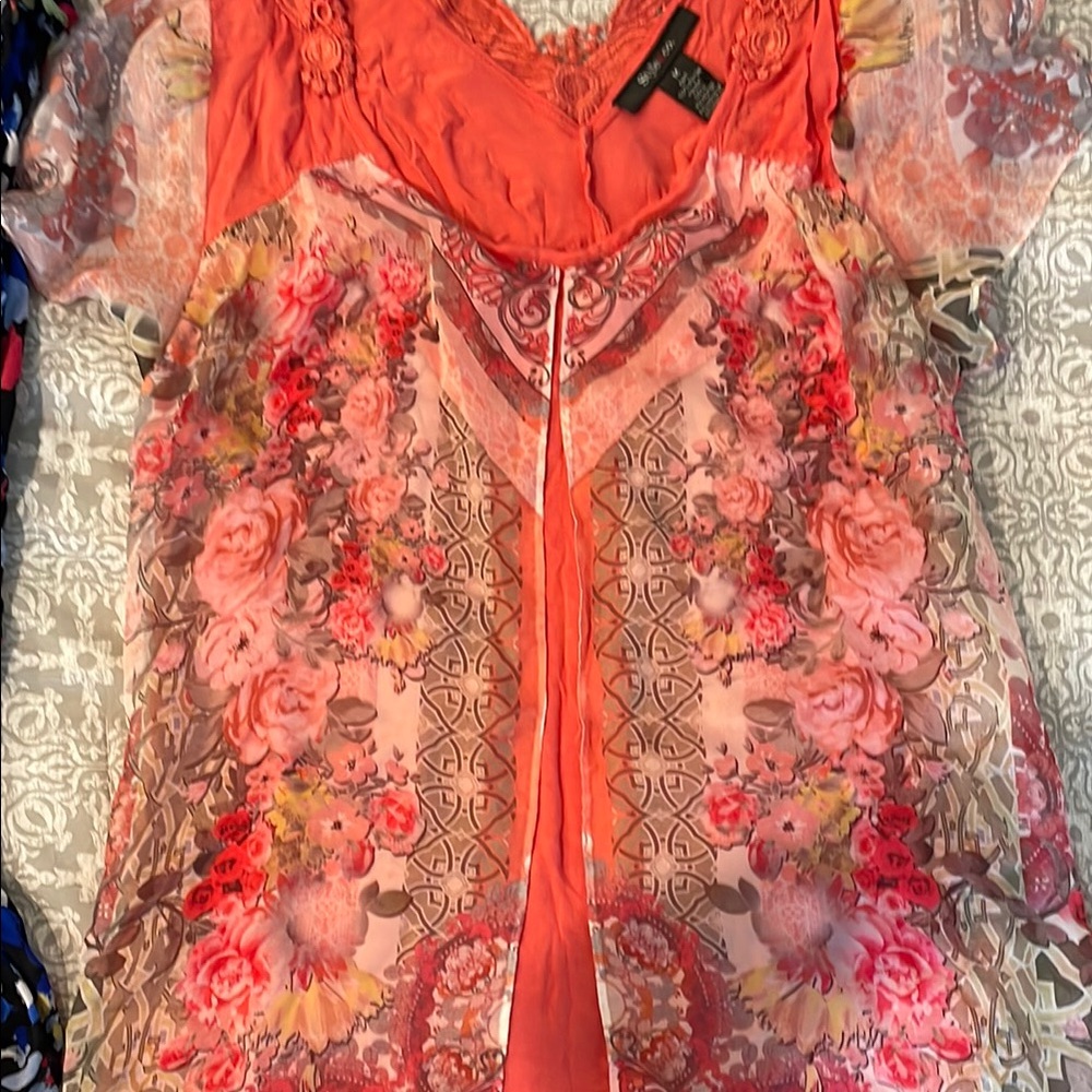 Style & Co. Orange, Pink Ruffled Blouse